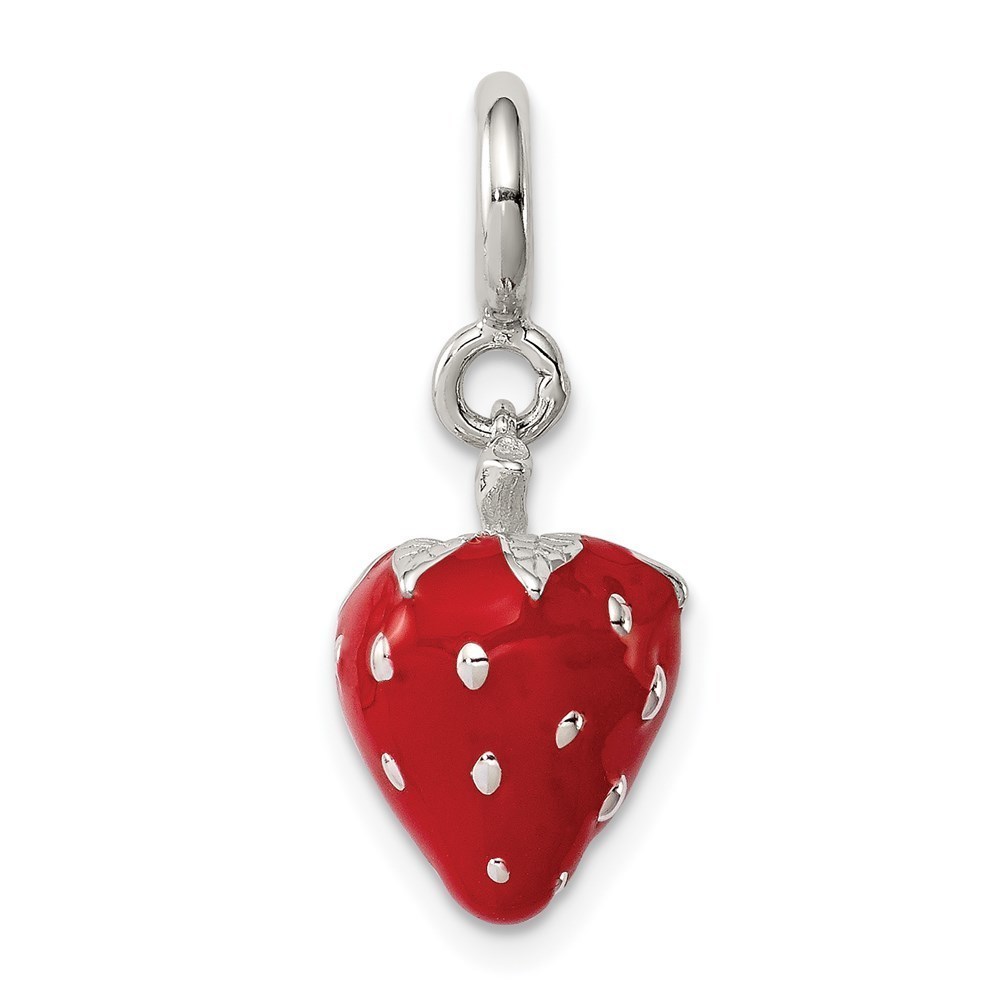 925 Sterling Silver Red Enameled Strawberry Necklace Charm Pendant